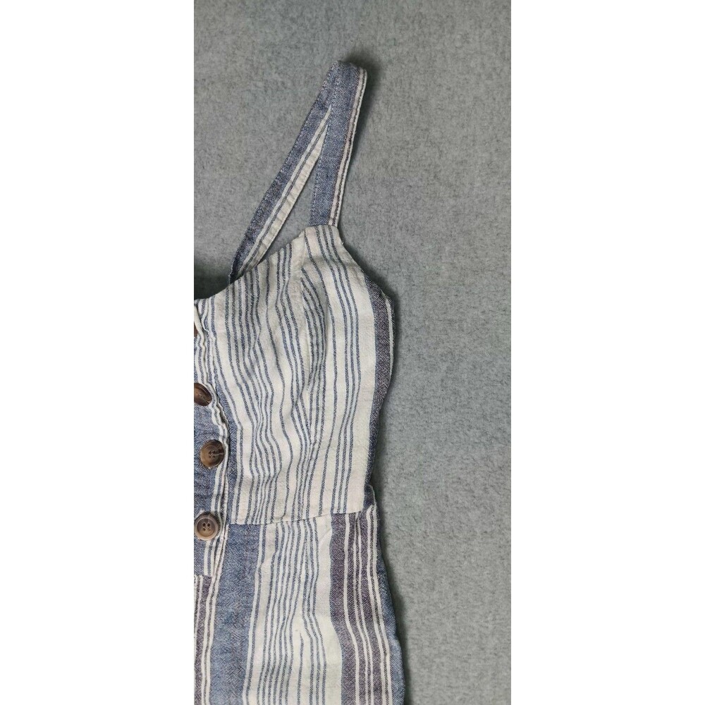 Romeo Juliet Couture Blue Combo Linen Blend Jumpsuit Romper Sz M Striped Coastal - Picture 4 of 14